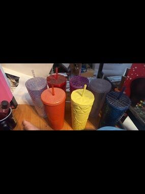Set of Textured Reusable Tumblers with Lids & Straws - Assorted Colors